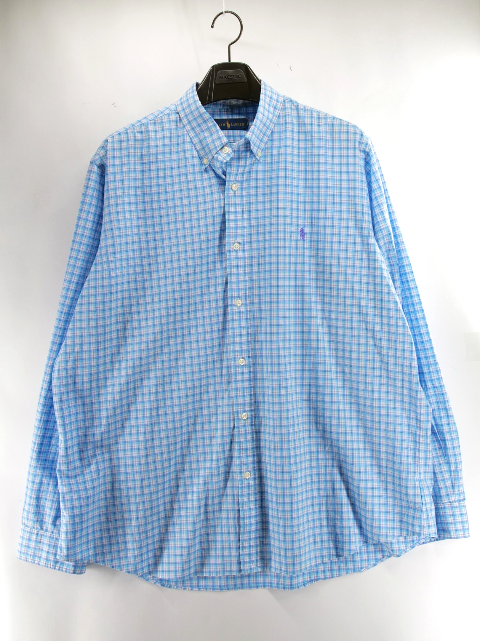 Polo Ralph Lauren Shirt Mens Xxl 2xl Blue Plaid Button Up Classic 100% Cotton